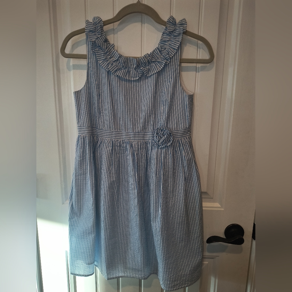 Blue and White Striped Sleeveless Dress